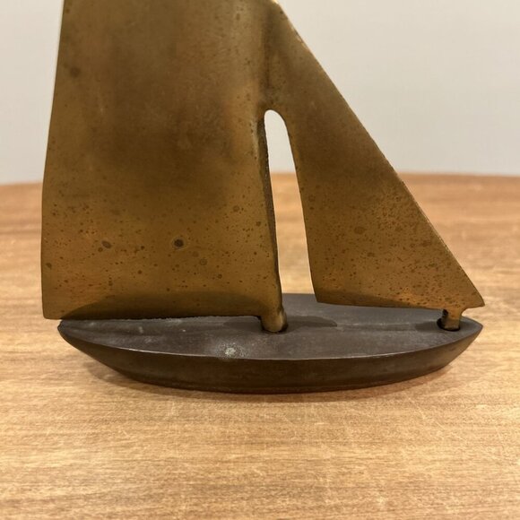 Brass Sailboat Decor Paperweight Mid Century Modern Vintage Brass Boat - Picture 2 of 4